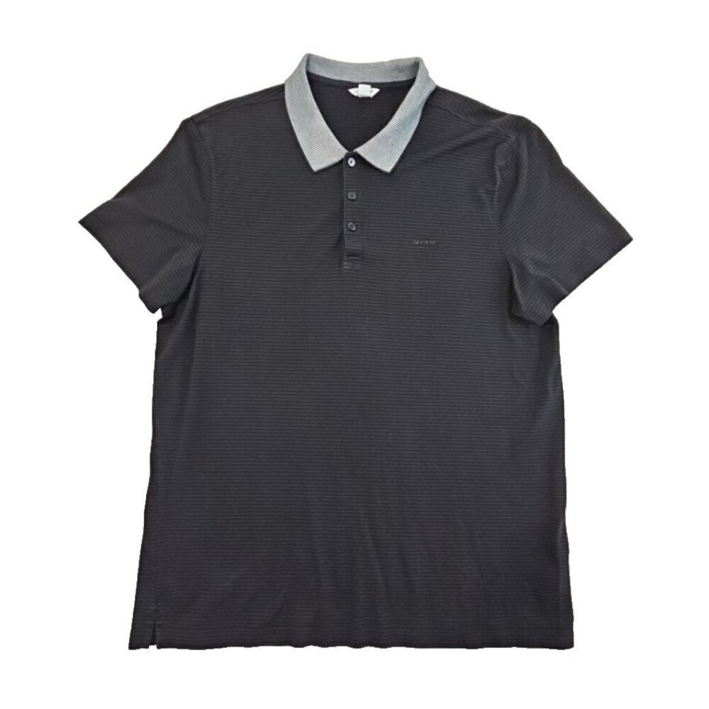 Calvin Klein‎ Slim Fit Polo Tennis Golf Shirt Men's Large L Black Stripe EUC LN
